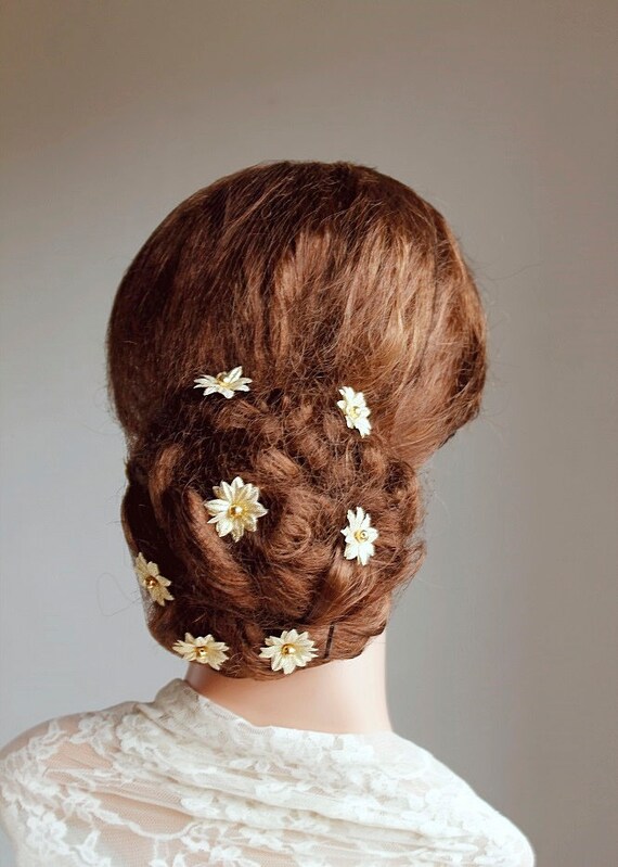 Gold Flower Hair Pins Small Bridal Clips Wedding Hair Pins Etsy