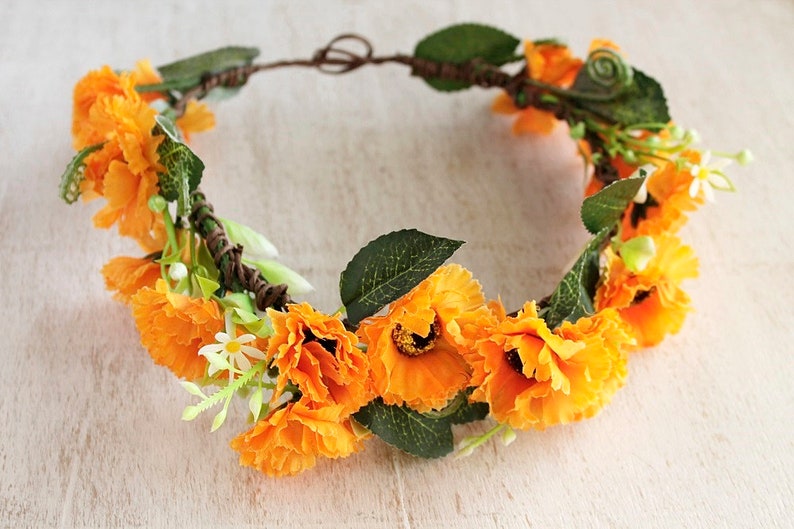 Marigold Head Wreath Orange Flower Crown Boho Flower Crown Fall Wedding Crown Fall Bridal Crown Fall Wedding Halo Woodland Headband