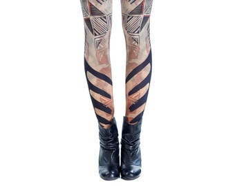 Tattoo Leggings, Women Boho Rocker Print Leggings, iffi creations