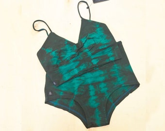 Tie Dye Cotton Bikini Set, Boho Yoga Top, High Waisted Bottom, Sexy Original Wear, Festival Beach Wear