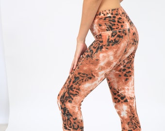 Leopard and Tiger Print Capri Yoga Pants with Lace Hem - Sexy Women's Tribal Party Leggings