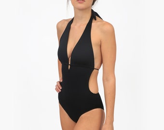 One Piece Black Women Swimsuit, Sexy Black Swimsuit, One Piece Open Back Pin-up Bathing Suit, High Quality Lycra Suit iffi creations