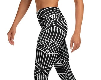 Black & White Geometric Yoga Festival Leggings for Women