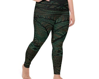 Plus Sized Women's Yoga Leggings, Peacock Feathers Bohemian Pattern, High-Quality Butter Smooth Activewear, Gym Festival Rave Outfit