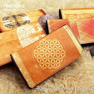 Leather Tobacco Pouch with Flower of Life Design