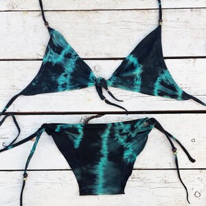 Sexy Bikini Set, Womens Bathing Suit, Two Piece Swimsuit, Boho Bikini, Tie Dye Dark Blue Bikini, Seamless Bikini, Dark Turquoise Bikini image 1