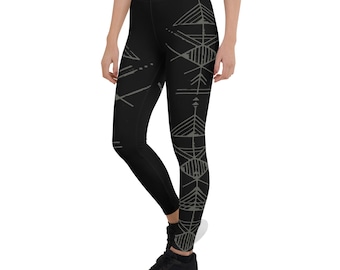 Empowering Black Totem Yoga Leggings - High-Waisted, Breathable, and Comfortable
