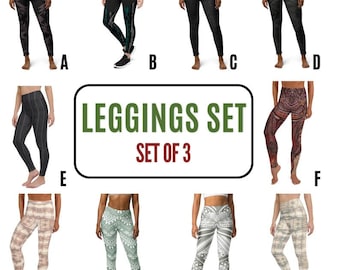 Women's Boho Tie Dye Printed Gym Tights: 3-Piece Yoga Leggings Set XS-XL