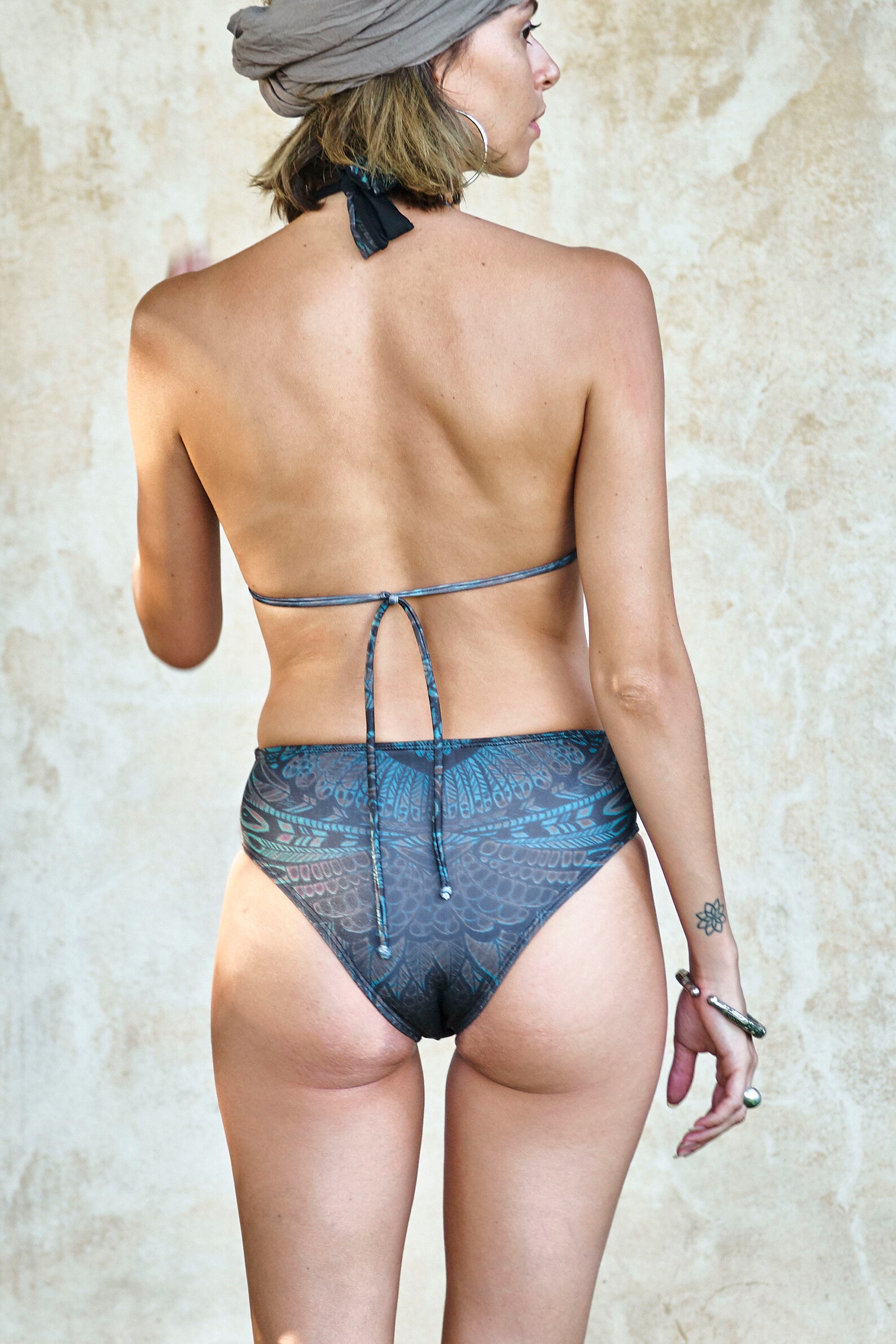 Geometric One Piece Swimsuit Open Back Halter Bathing Suit Etsy