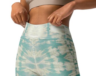 Leginsy do jogi z wysokim stanem i barwionym wzorem Teal Beige, kolorowe, rozciągliwe rajstopy, odzież sportowa