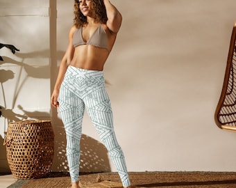 Green Geometric Yoga Festival Leggings for Women