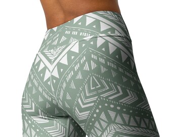 Stylish Light Khaki Tribal Tattoo Yoga Leggings