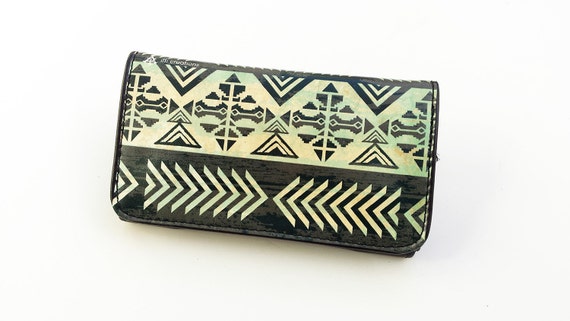 Smoking Accessories, Tobacco Case, Aztec, Vegan Tobacco Pouch, Gift Idea,  Art Deco, Black and White, Boho Cigarette Case, Original Artwork