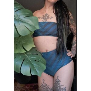 Strapless Bikini Set, High Waisted Blue Swimsuit, Boho Chic Bathing Suit, Summer Beachwear for Women