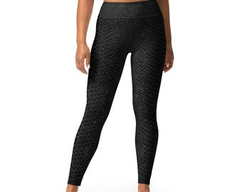 Sleek Black Mamba Skin Yoga Leggings - Perfect for Workouts, Pilates, and Lounging