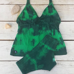 Green Tankini, Two Piece Swimsuit, Tankini Set, Tie Dye Bathing Suit, Boho Swimwear, Eco-friendly Swimwear, Hypoallergenic Bikini