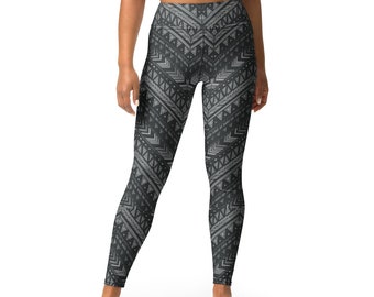 Grey Zig Zag Yoga Leggings, Active Wear