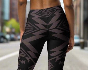 Aztec Print Yoga Leggings - Women's High-Waisted Workout Pants