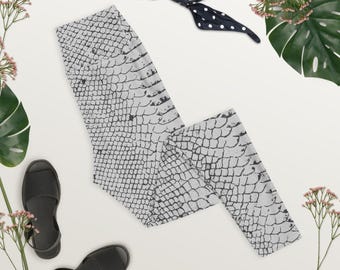 White Mamba Skin Print Yoga Leggings - Perfect for Workouts, Pilates, and Lounging