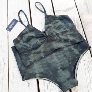 Cotton Bikini Yoga Set, High Waisted Bottom, Tie Dye Top, Boho Swimsuit, Yoga Wear, Bohemian Swimwear for Vacation, Gift for Her