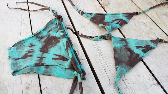 Sexy Bathing Suit, Triangle Top, Light Blue Tie Dye Bikini