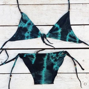 Tie Dye Dark Blue Bikini, Tie Dye Swimsuit, Women&#39;s Bikini, Seamless Bikini, Boho Bikini, Two Piece Swimsuit
