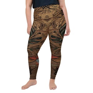 Plus Size Boho Tribal Art gedruckt Leggings, gemusterte Hippie Kleidung, Boho Yoga Strumpfhose für Frauen