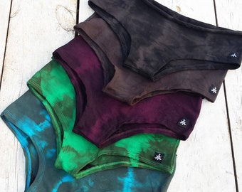 Cotton Lycra Bikini Bottom, Tribal Festival Swimwear, Scrunch High Waisted Bottom, Handmade OOAK, Tie Dye Rave Summer Outfit
