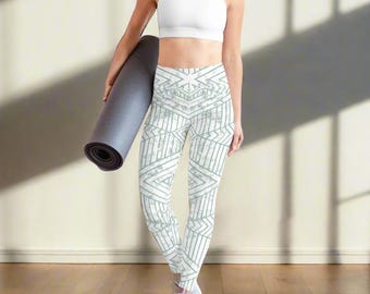 Green Geometric Yoga Festival Leggings for Women