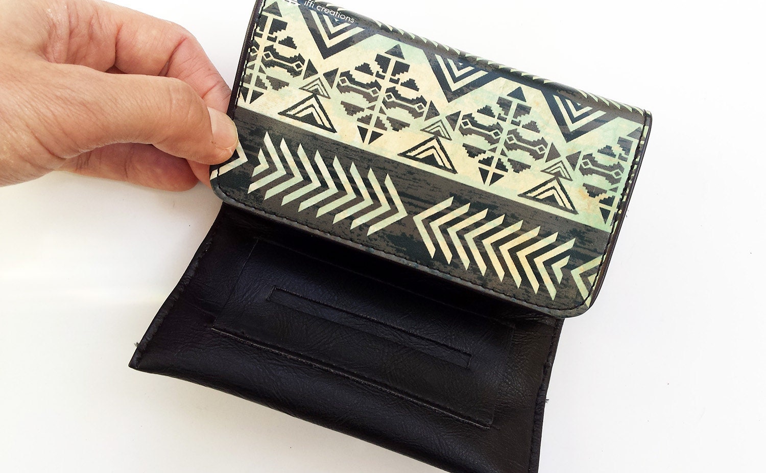 Smoking Accessories, Tobacco Case, Aztec, Vegan Tobacco Pouch, Gift Idea,  Art Deco, Black and White, Boho Cigarette Case, Original Artwork