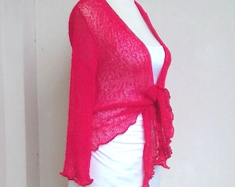 Bolero rot Damen Strickjacke Shrug Damen Cardigan Kurze Strickjacke Stretch Bolero Tunika onesize Sommer Jäckchen HANDMADE