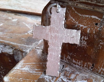 Large Silver Cross Frosted Brushed Pendant Milled Edges Handcrafted Cross Pendant Brushed Silver - Solid Sterling Silver