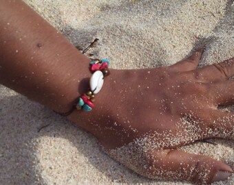 Shell bracelet turquoise red stones pearls Boho Hippie Beach Chain unisex summer jewelry handmade adjustable chain festival boho anklet