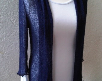 Cardigan MARINE Knitted Blazer blue Shawl Collar Ladies Cardigan Open Fine Knitted Jacket 7/8 Sleeves One-Size Womans Knit Wear