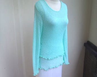 Women's sweater MINT green boho layered look elastic stretch summer top sweater fine knit top long-sleeved