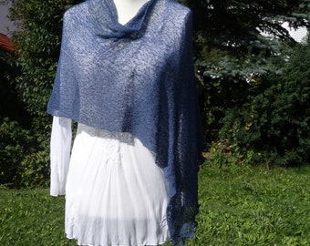 Feinstrick Poncho denim bleu Boho Cape Dames Cape Chapeau écharpe écharpe stretch surcharge un-size tricot Accessoire Main