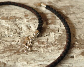 Leather chain DOUBLE STRIPE, goatskin, suede, black, brown, handwoven, men leather chain, unisex leather jewelry, gift for him