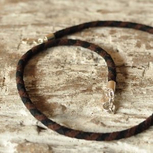 Leather Chain SINGLE STRIPE, Hand Woven suede Chain, Black, Brown, Sterling Silver Carabiner, Men Leather Chain, Women&#39;s Jewelry
