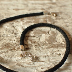 Black suede leather necklace, handbraided, goat leather, sterling silver lobster, PRECIOUS and SOFT, Unisex jewelry, men&#39;s leather chain