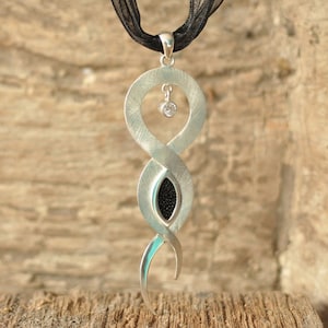 Stingray pendant matt brushed sterling silver, black stingray leather, white zirconia - LOVELY COUPLE DESIGN - handmade gift for her