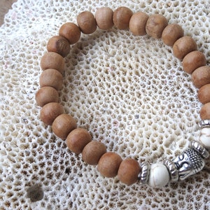 Sandalwood fragrance bracelet buddha head metal silver tone festival jewelry boho jewelry wood beaded bracelet elastic unisex bracelet image 3