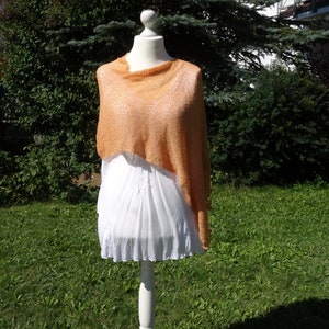 Fine Knit Poncho abricot Boho Cloak Womens Clothing Cape Shoulder Cover Écharpe Stretch Overlay One-Size Knit Accessory Handmade image 4