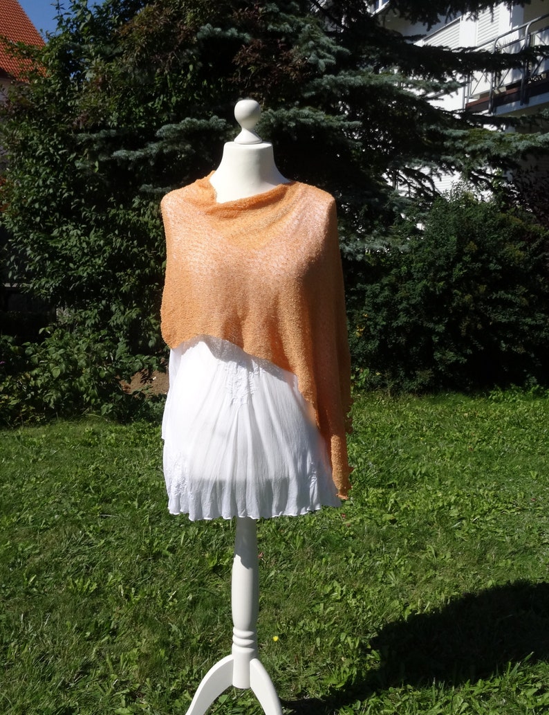 Fine knit poncho apricot Boho Knit Cape Women's Clothing Cape Shoulder Covering Scarf Stretch Overwrap One-Size Knitted Accessory Handmade image 4