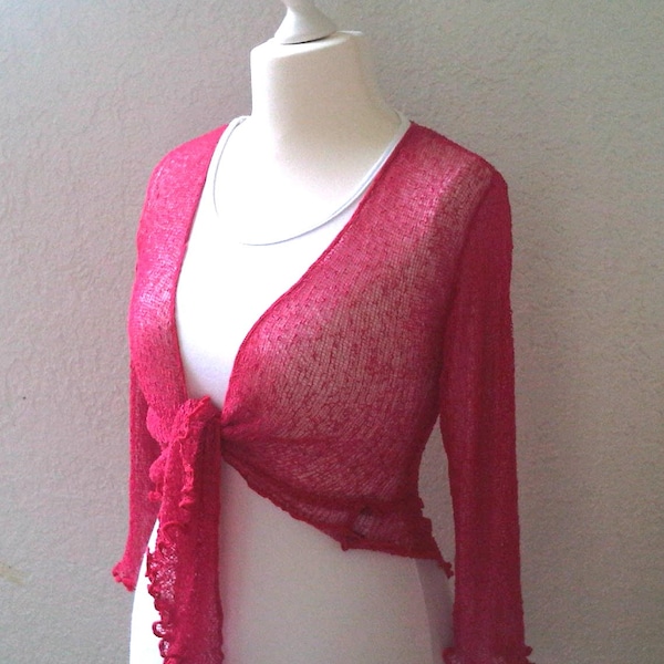 Bolero Boho Vest Stretch Cardigan Red Pink Women's Cardigan Short Cardigan Stretch Bolero Tunic onesize Summer Jacket Shrug HANDMADE