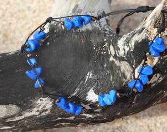 Beach pebble jewelry anklet BLUE hippie boho beach jewelry unisex arm chain bracelet pebbles Handmade anklet