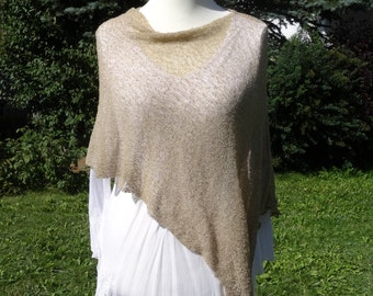 Damen Poncho latte beige Umhang Damen Kleidung Accessoire Cape Schulter Bedeckung Stretch Überwurf One-Size Strick Accessoire Handmade