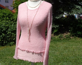 Sweater Boho Women's Layered Look Stretch Fine-knit Top Long-sleeved Women's Tunic Onesize Crew-neck Knit Shirt Ruffle