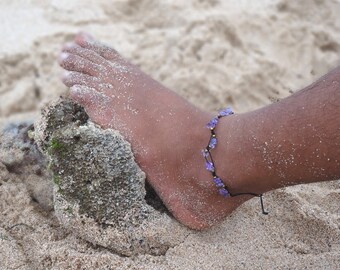 Beach anklet LIGHT VIOLET gold pearls handmade stones anklet bracelet Boho Hippie Beach Chain unisex Festival jewelry