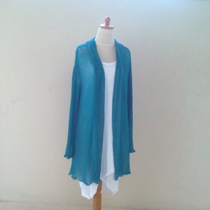 Strickjacke mit Schalkragen Cardigan Plus Größe Feinstrick Cardigan Oversize Cape langarm Damen Jacke HANDMADE 40 saphire turquoise