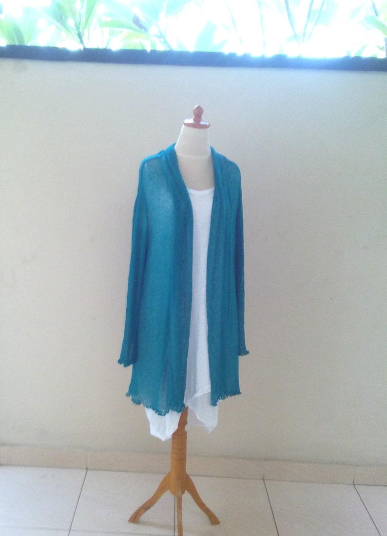 Strickjacke mit Schalkragen Cardigan Plus Größe Feinstrick Cardigan Oversize Cape langarm Damen Jacke HANDMADE 40 saphire turquoise